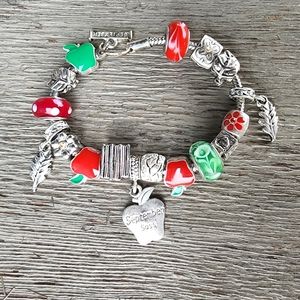 Willabee & Ward Toggle Charm Bracelet September Apple Teacher Autumn Fall Flower